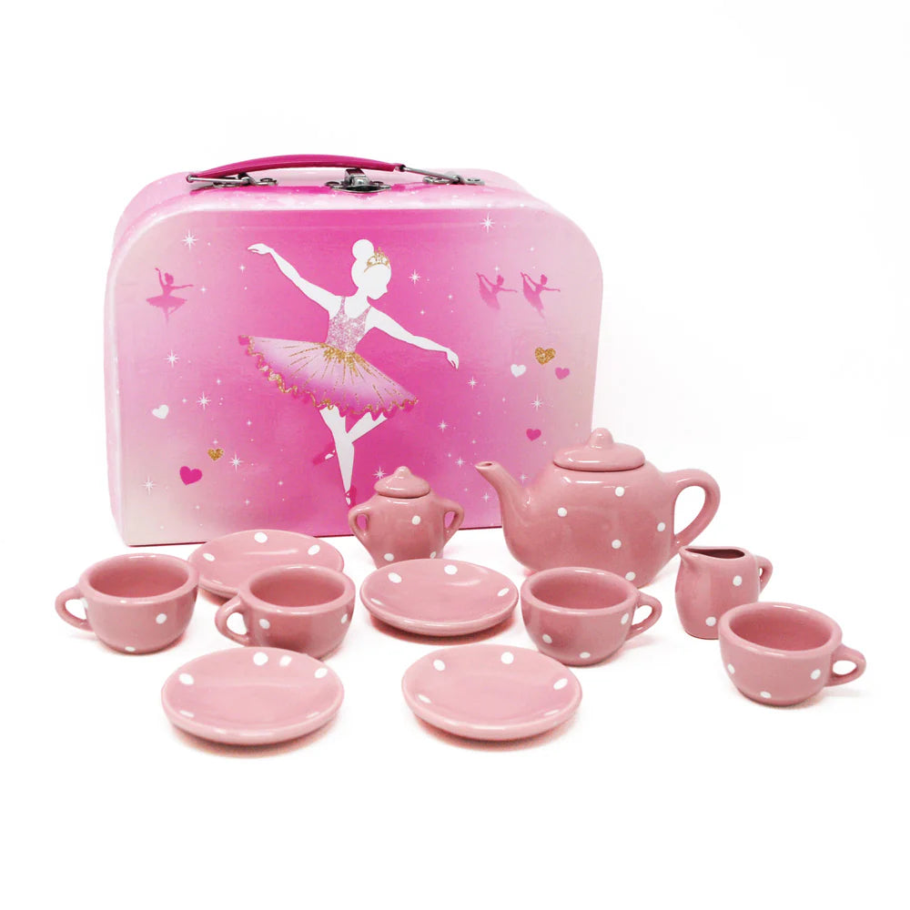 PINK POPPY PIROUETTE PRINCESS PORCELIN TEA SET IN CASE