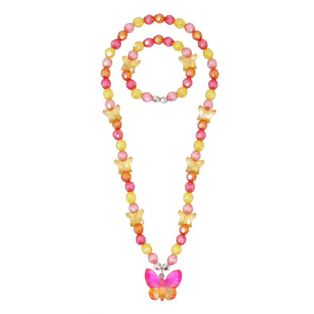 PINK POPPY RAINBOW BUTTERFLY NECKLACE & BRACELET SET