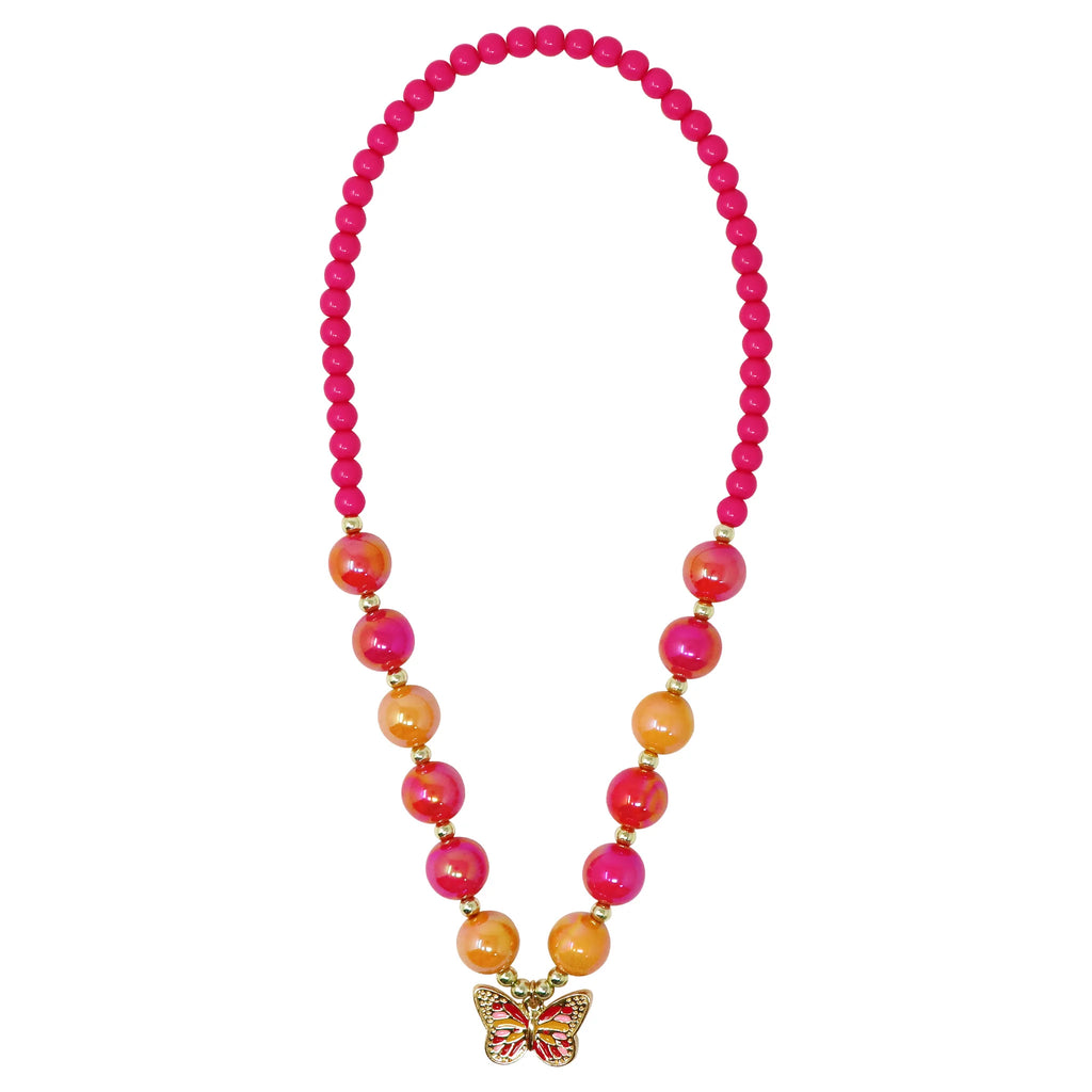 PINK POPPY VIBRANT BUTTERFLY  NECKLACE