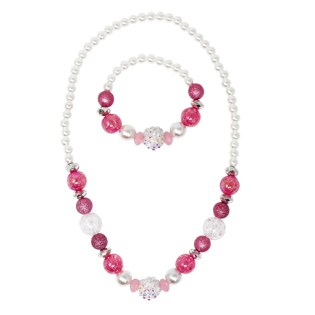 PINK POPPY SPARKLY PINK & PEARL BEADED NECKLACE & BRACELET SET