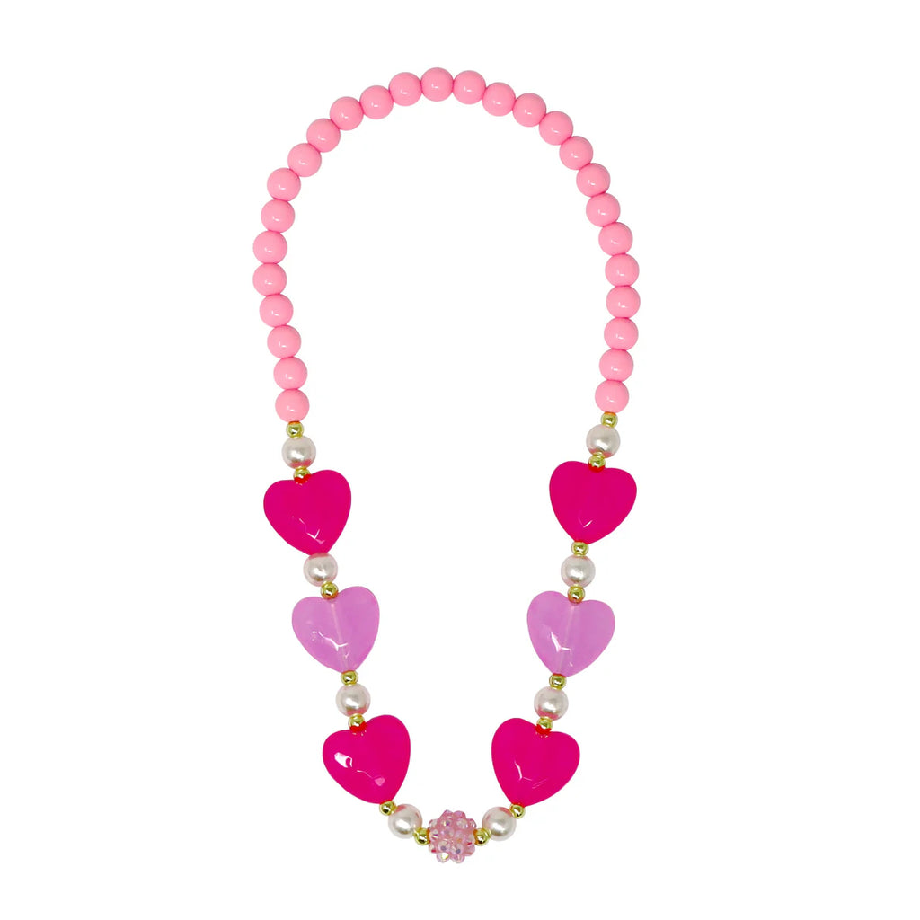 PINK POPPY BALLET HEART AND PEARL NECKLACE