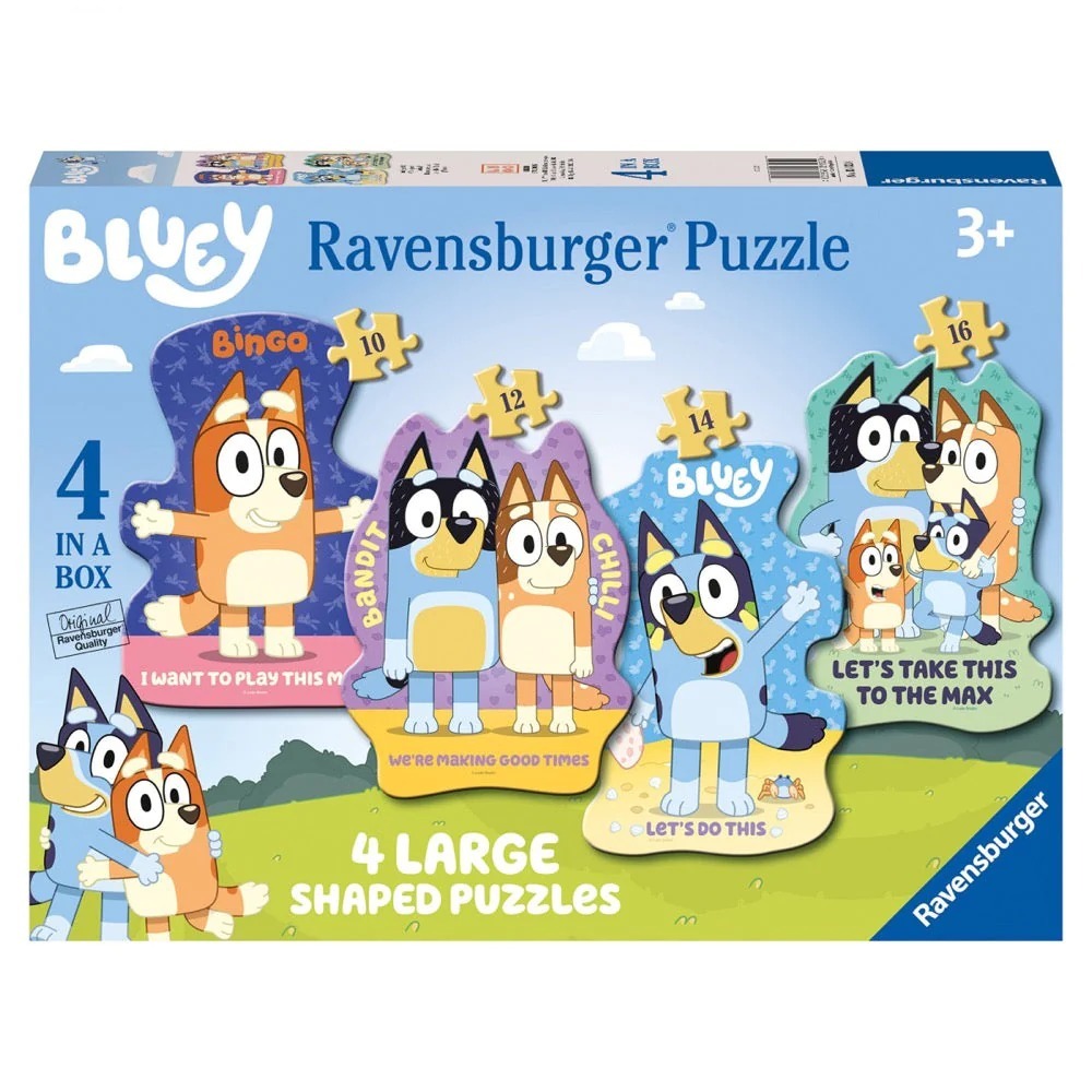 RAVENSBURGER BLUEY LARGE SHAPED PUZZLE 4 IN 1 BOX