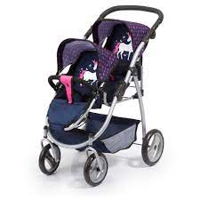 BAYER TWIN TANDEM PRAM DARK BLUE w HEART