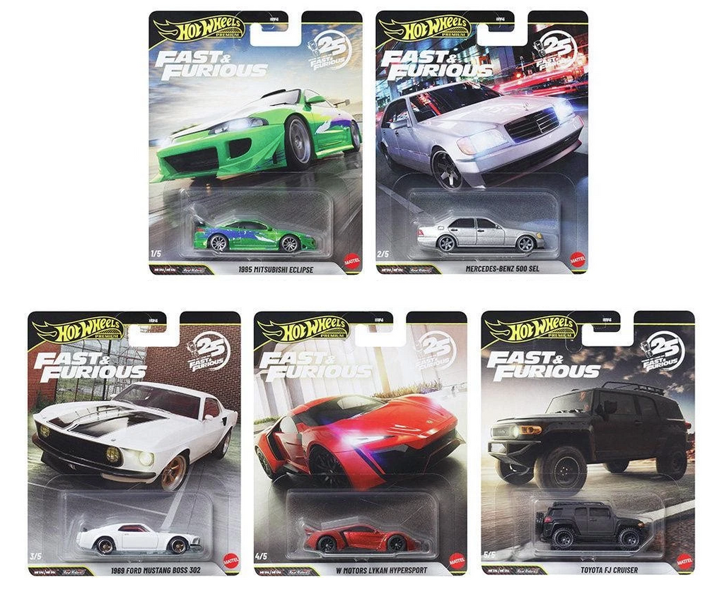 HNW46 HOT WHEELS PREMIUM FAST & FURIOUS  25TH ANNIVERSARY  FULL SET