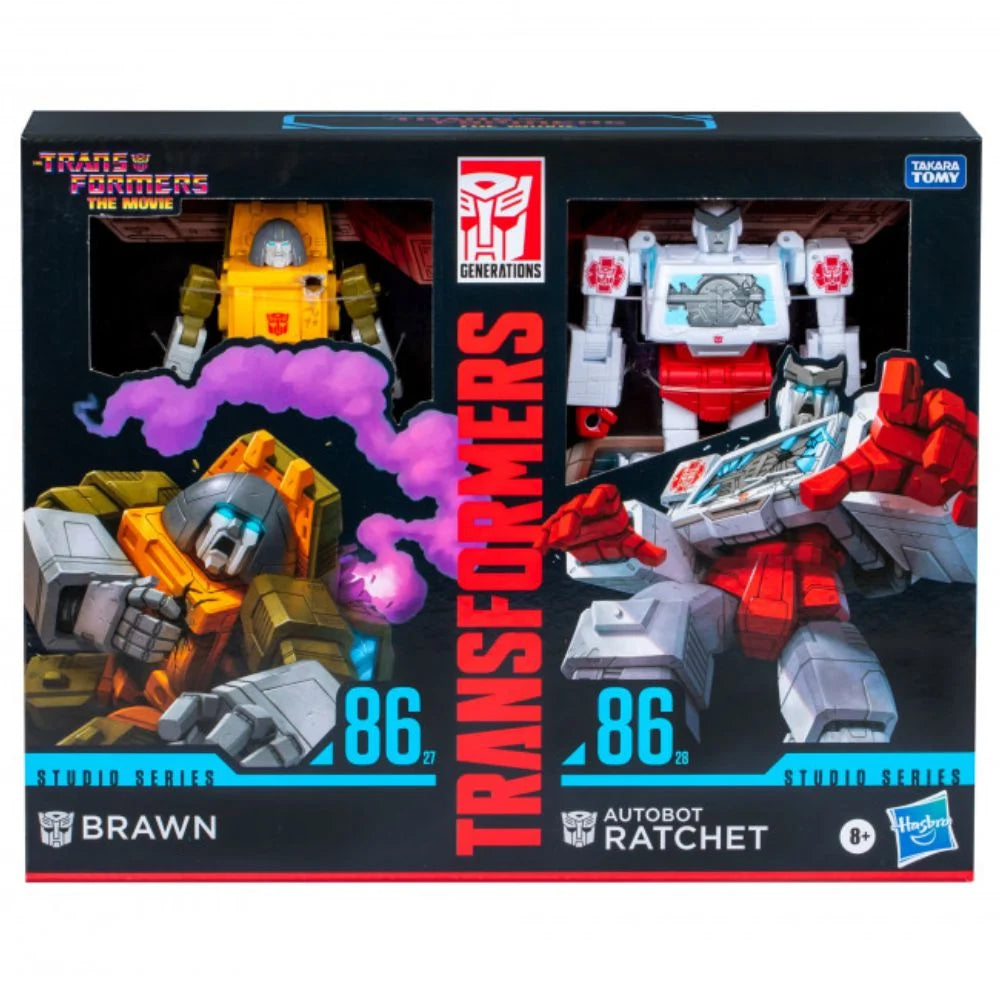 TRANSFORMERS STUDIO SERIES DELUXE: THE TRANSFORMERS: THE MOVIE BRAWN & AUTOBOT RATCHET ACTION FIGURES