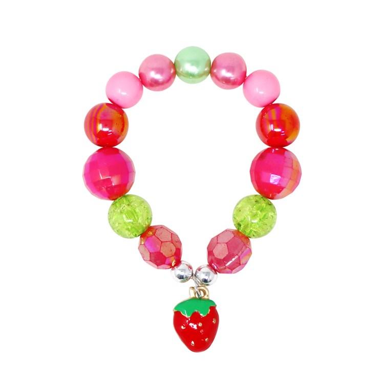 STRAWBERRY CHARM STRETCH BEADED BRACELET