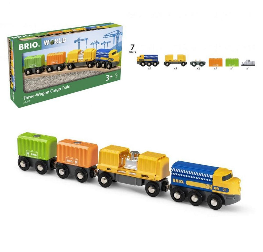 BRIO TRAIN THREE WAGON CARGO TRAIN SET