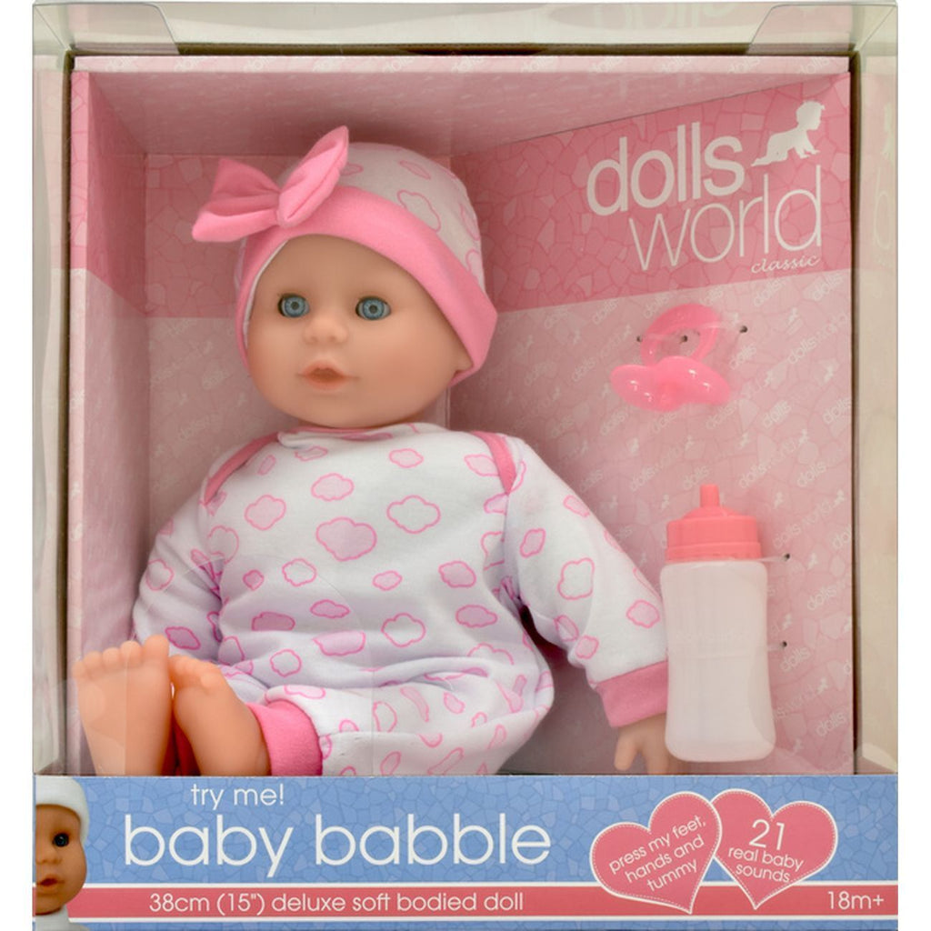 DOLLSWORLD BABY BABBLE 38CM w 21 SOUND