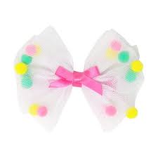 MESH BOW W POM POM HAIRCLIP