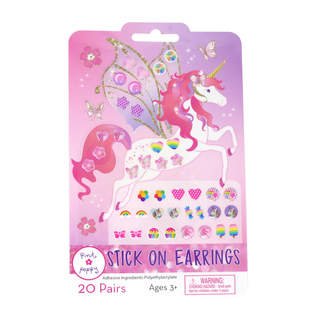 PINK POPPY 20 PAIRS UNICORN PRINCESS STICK ON EARRI