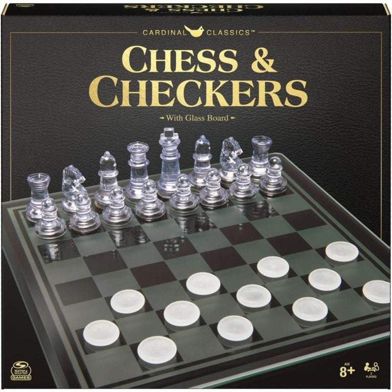 CARDINAL CHESS & CHEKERS w GLASS BOARD