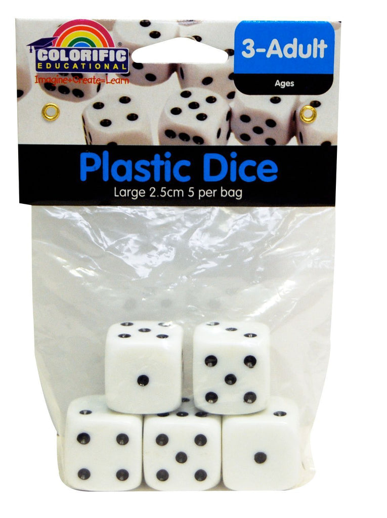 LARGE PLASTIC DICE 2.5cm 5PCS BAG